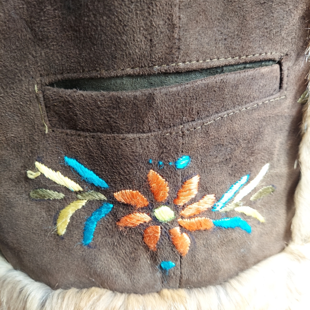 Vintage Bohemian Rabbit Fur Leather Vest Size Small/Medium - Picture 2 of 7